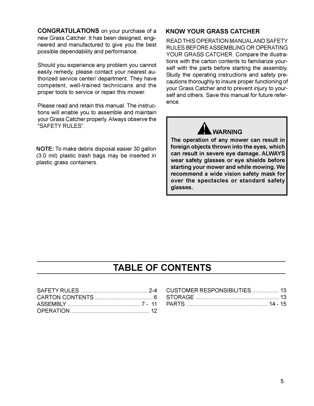 HTC 110163 / CZ38 manual Table of Contents 