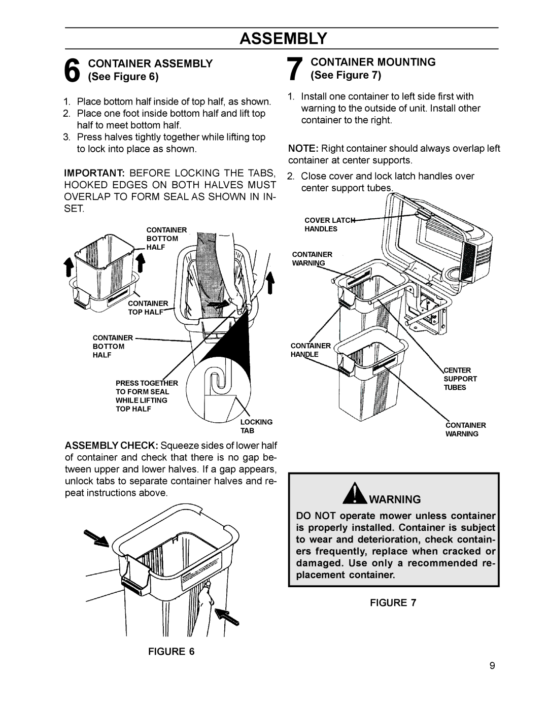 HTC 110163 / CZ38 manual Container Mounting See Figure, Container Assembly See Figure 