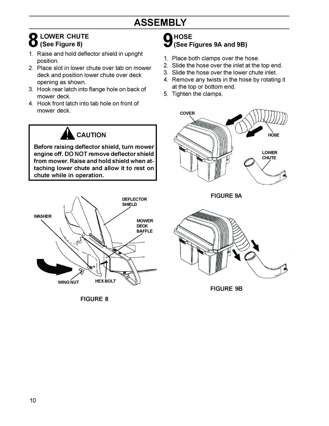 HTC 110163 / CZ38 manual 8LOWER CHUTE See Figure, 9HOSE See Figures 9A and 9B, A B, Assembly 