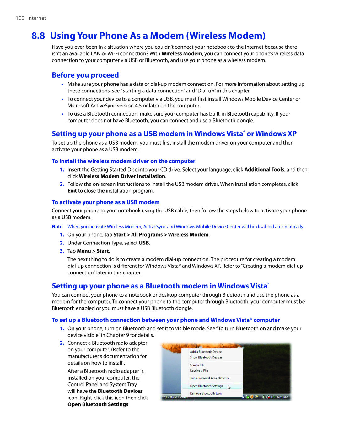 HTC 2 Using Your Phone As a Modem Wireless Modem, Before you proceed, To install the wireless modem driver on the computer 