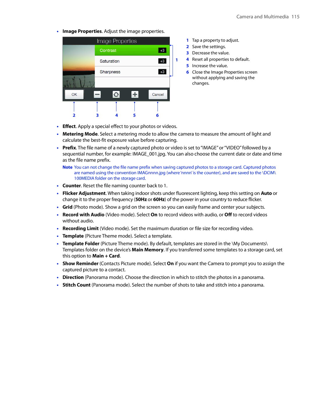 HTC 2 user manual Image Properties. Adjust the image properties 