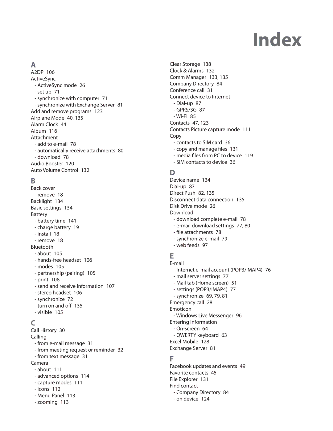 HTC 2 user manual Index 