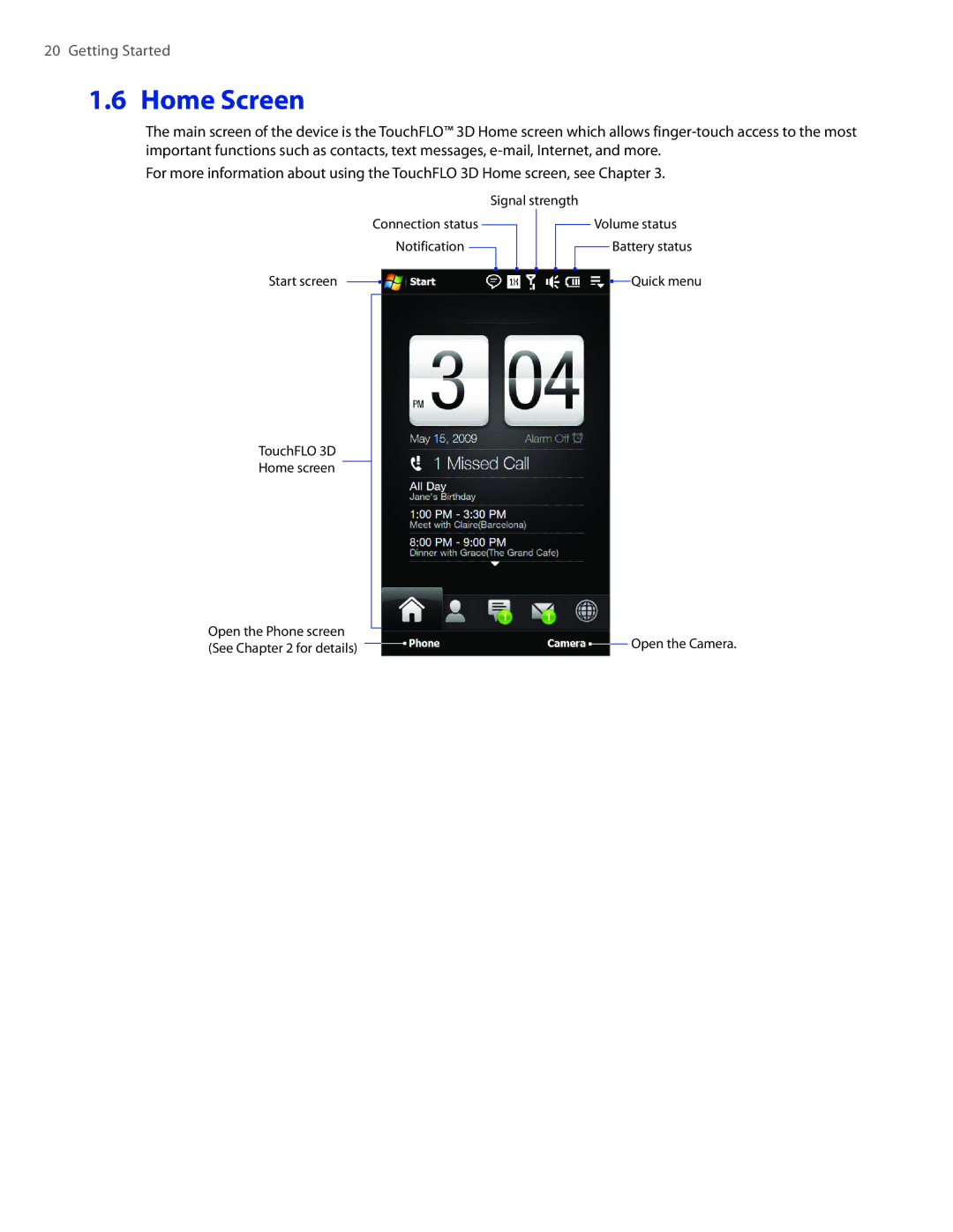 HTC 2 user manual Home Screen 