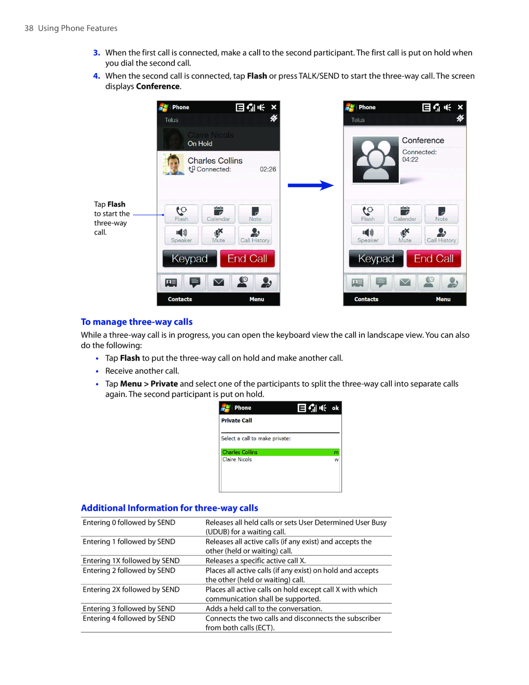 HTC 2 user manual To manage three-way calls, Additional Information for three-way calls 