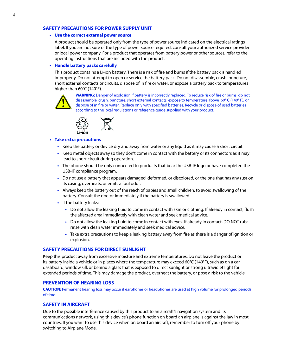 HTC 2 user manual Safety Precautions for Power Supply Unit 