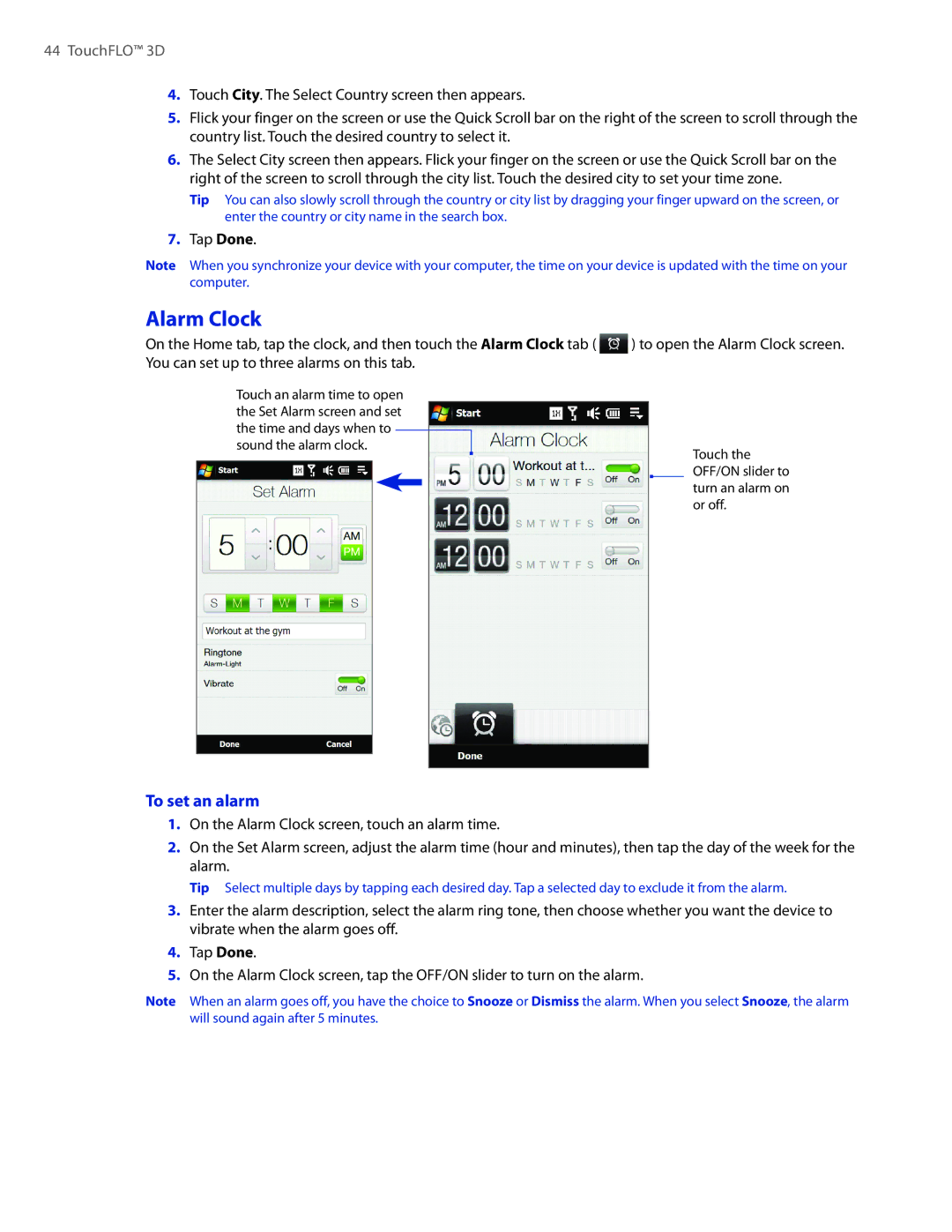 HTC 2 user manual Alarm Clock, To set an alarm, Tap Done 