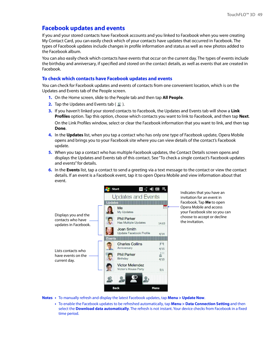 HTC 2 user manual To check which contacts have Facebook updates and events 