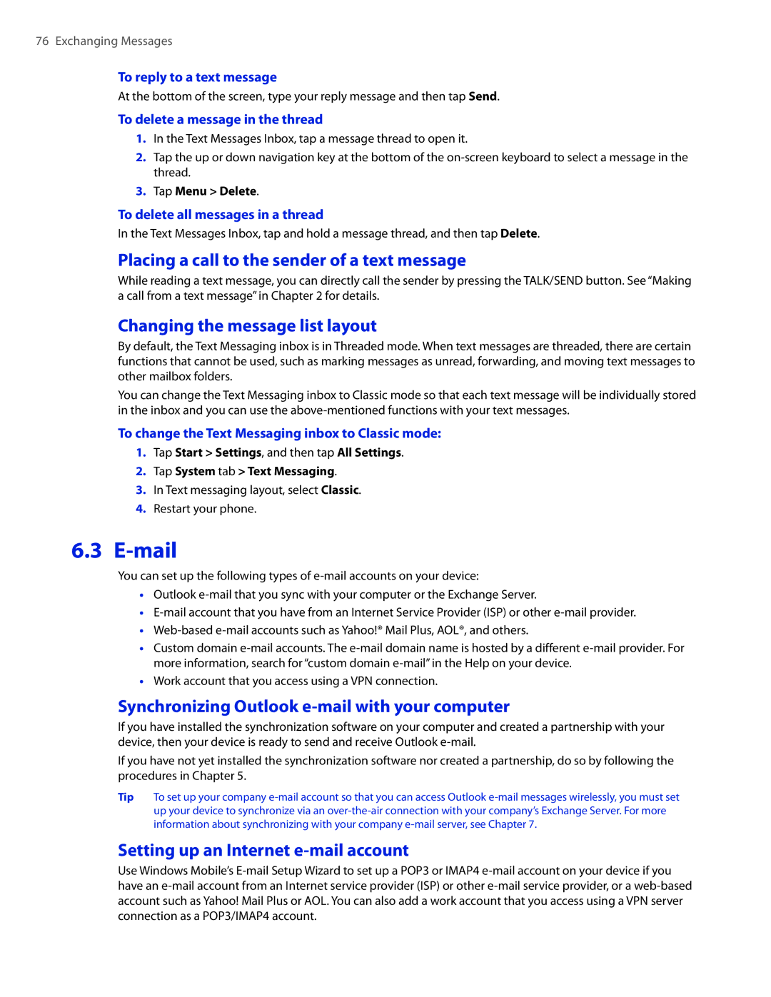 HTC 2 user manual Placing a call to the sender of a text message, Changing the message list layout 