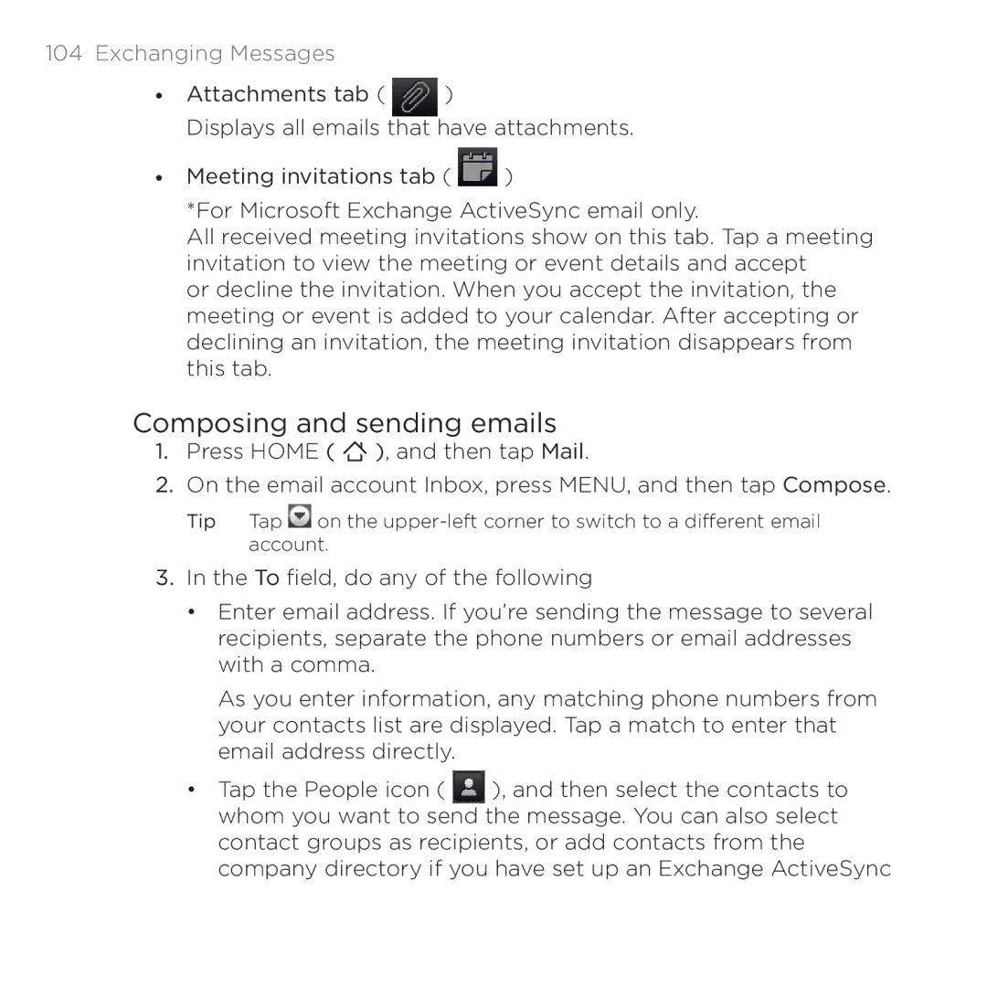 HTC 200 manual Composing and sending emails 