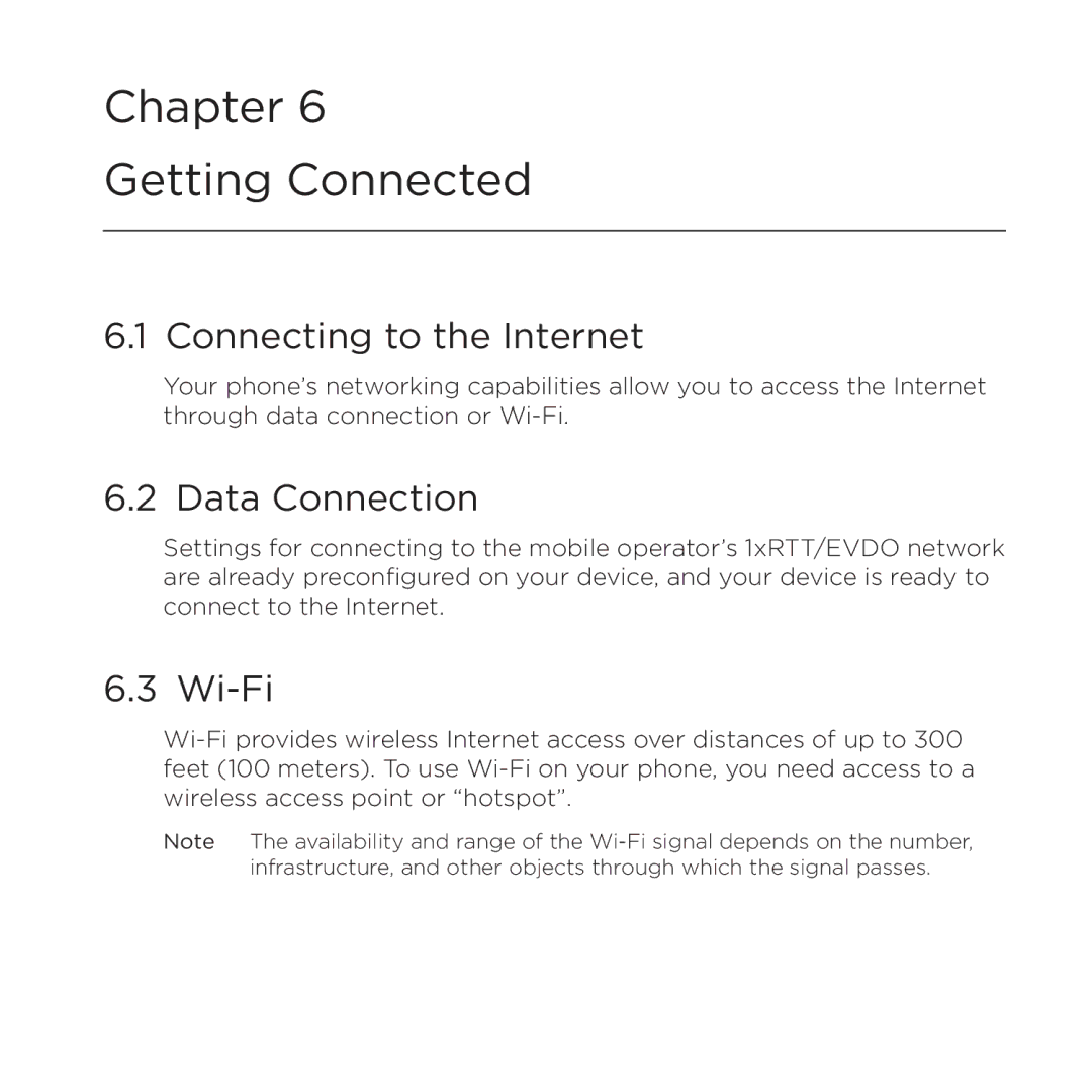 HTC 200 manual Connecting to the Internet, Data Connection, Wi-Fi 