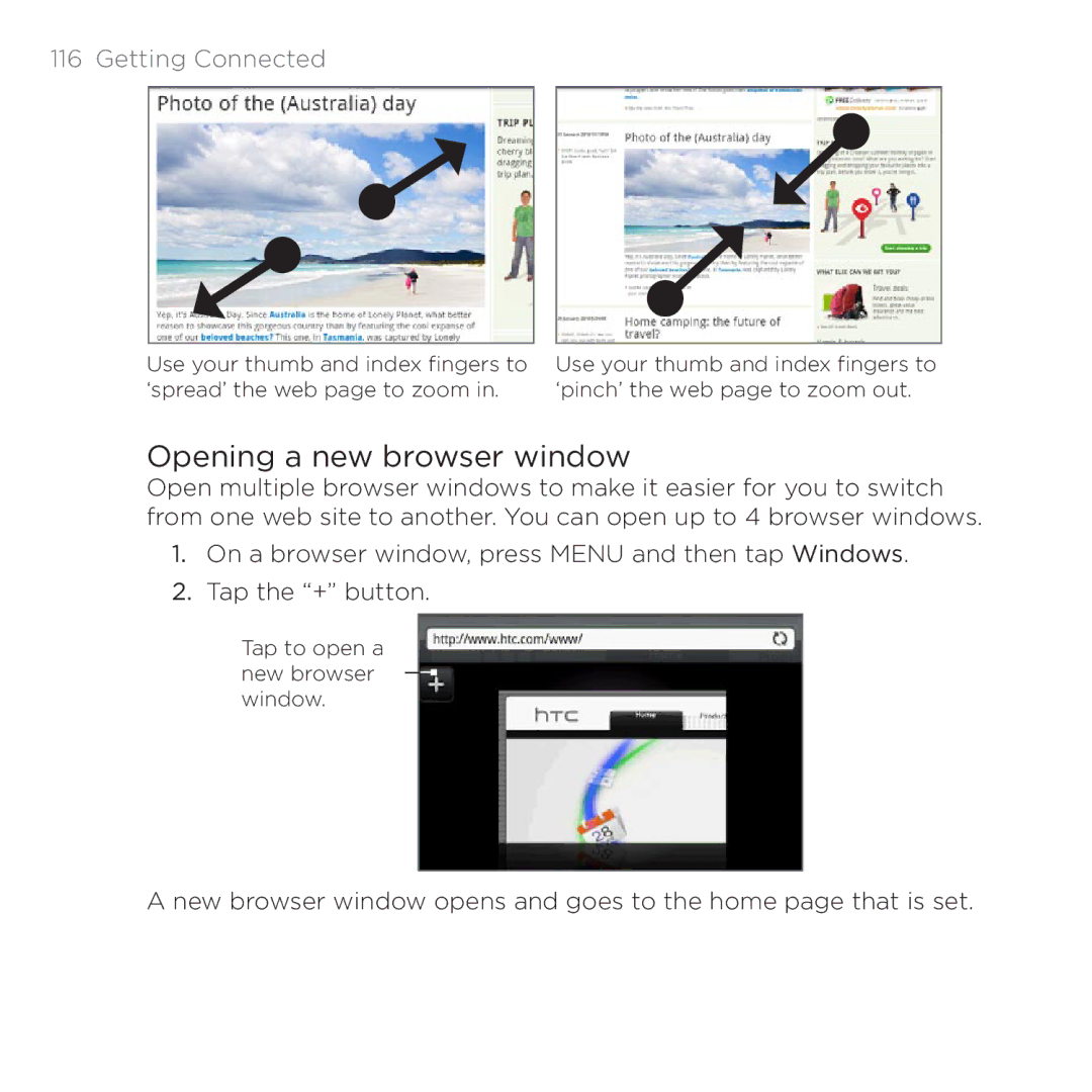 HTC 200 manual Opening a new browser window 