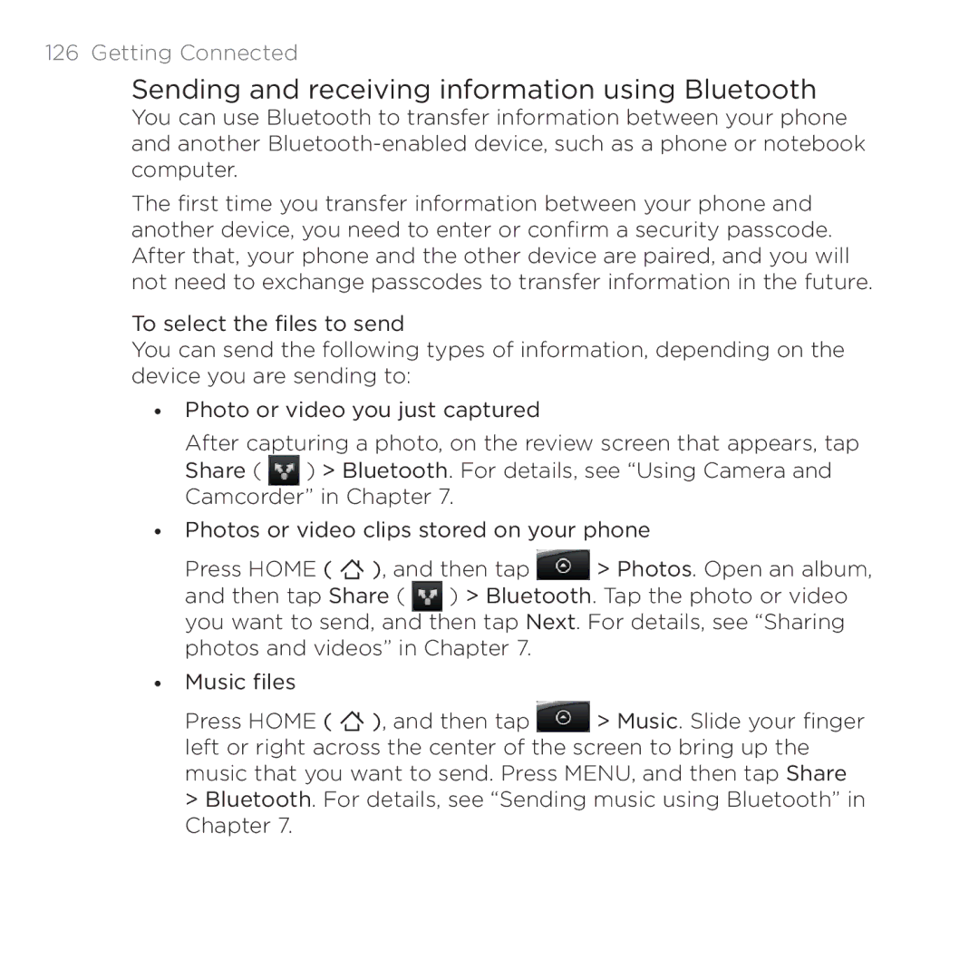 HTC 200 manual Sending and receiving information using Bluetooth 