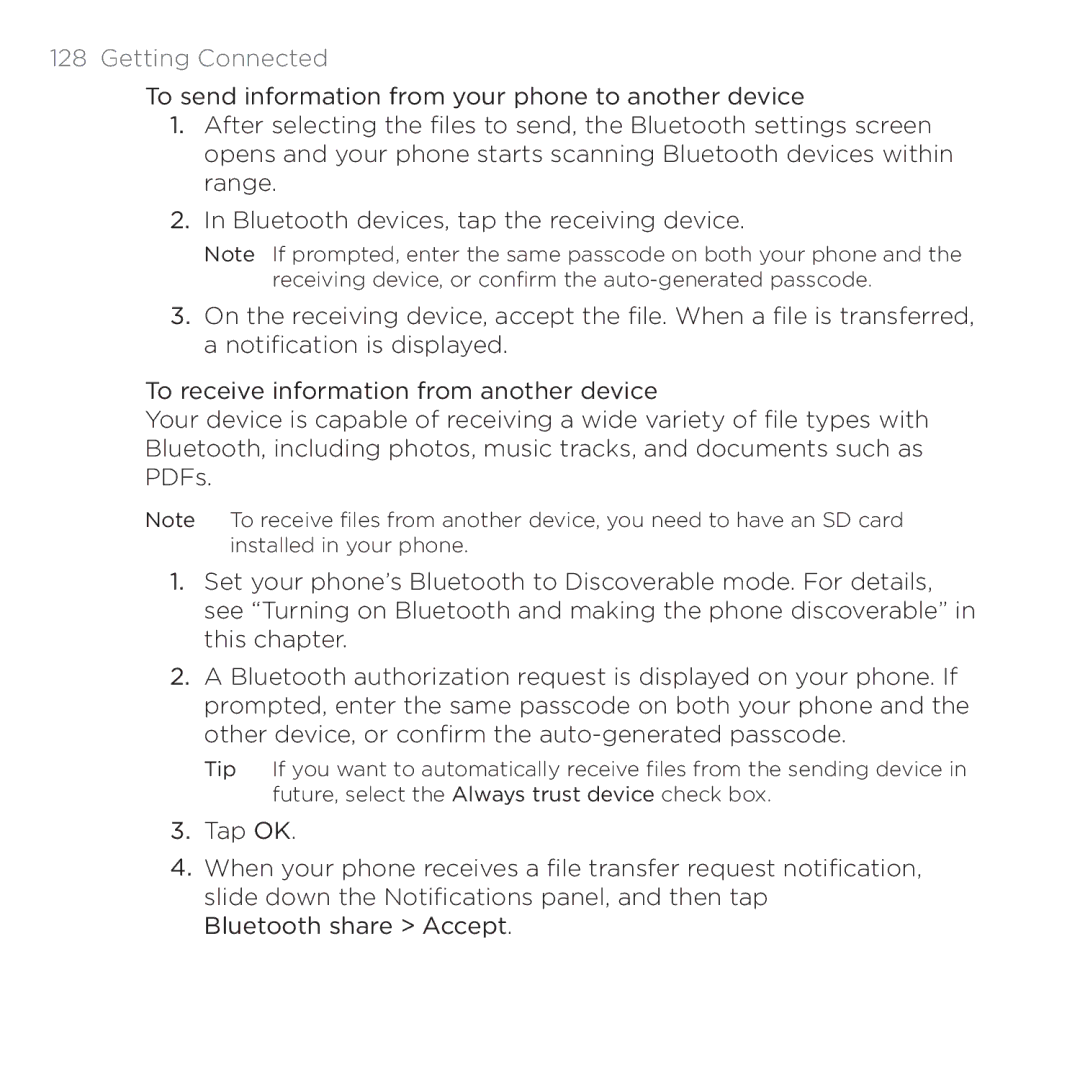 HTC 200 manual Getting Connected 