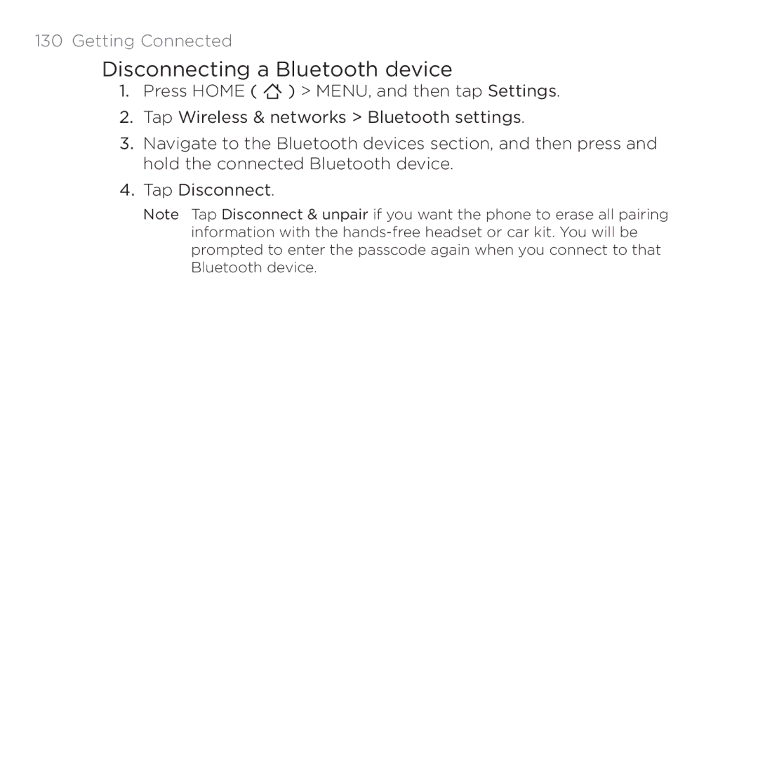 HTC 200 manual Disconnecting a Bluetooth device 