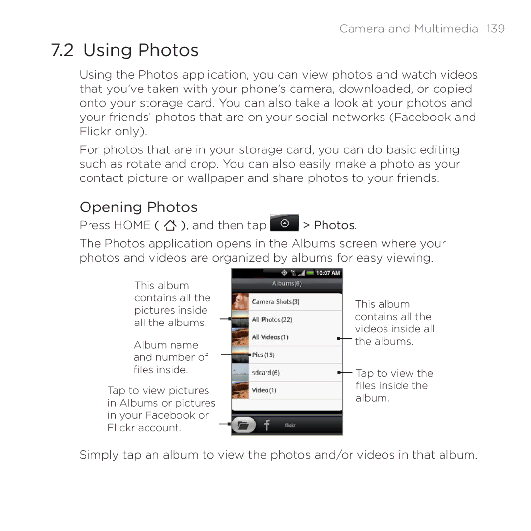 HTC 200 manual Using Photos, Opening Photos 