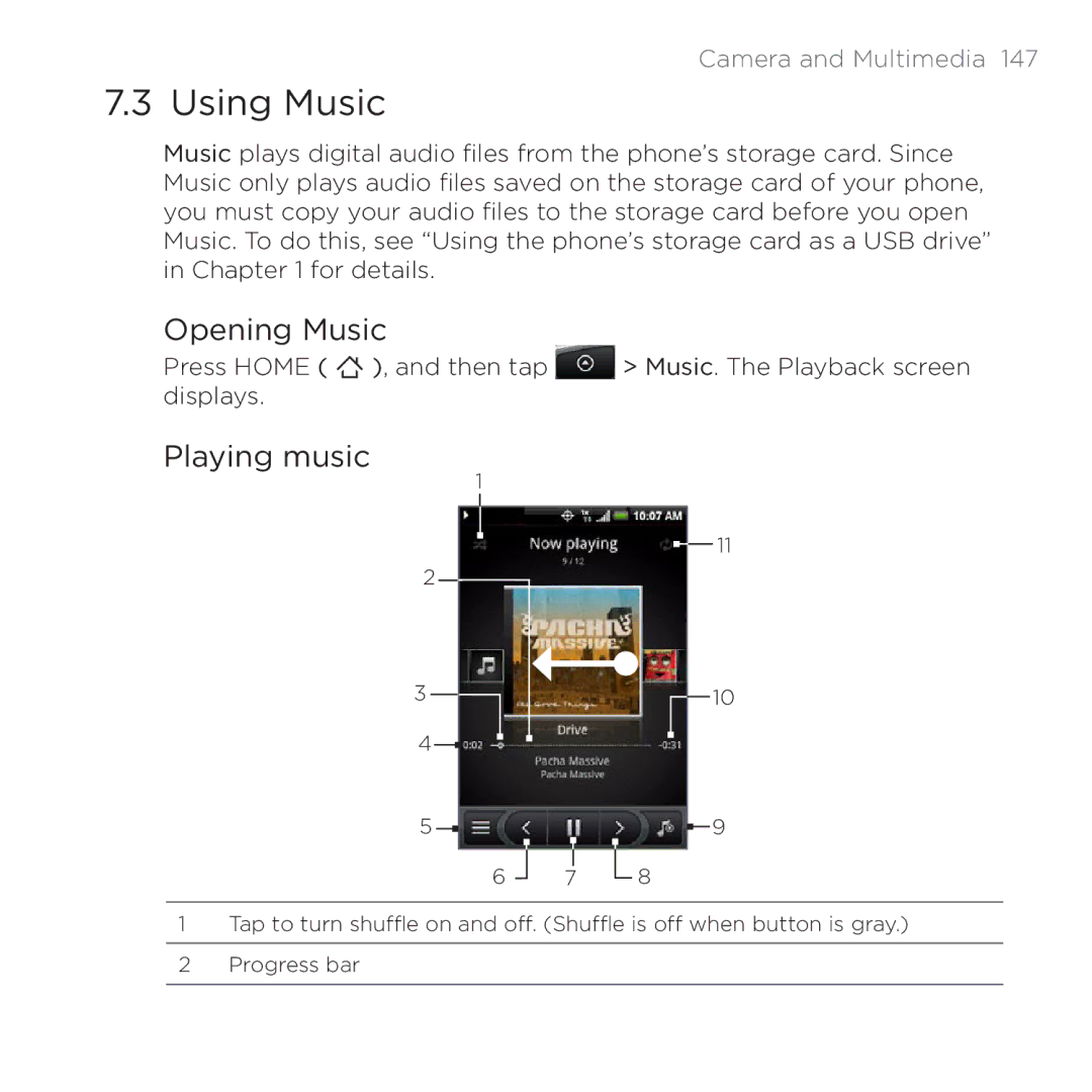 HTC 200 manual Using Music, Opening Music, Playing music 