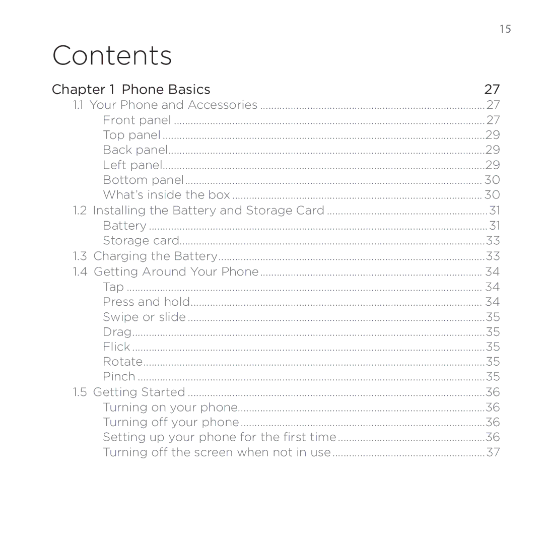 HTC 200 manual Contents 