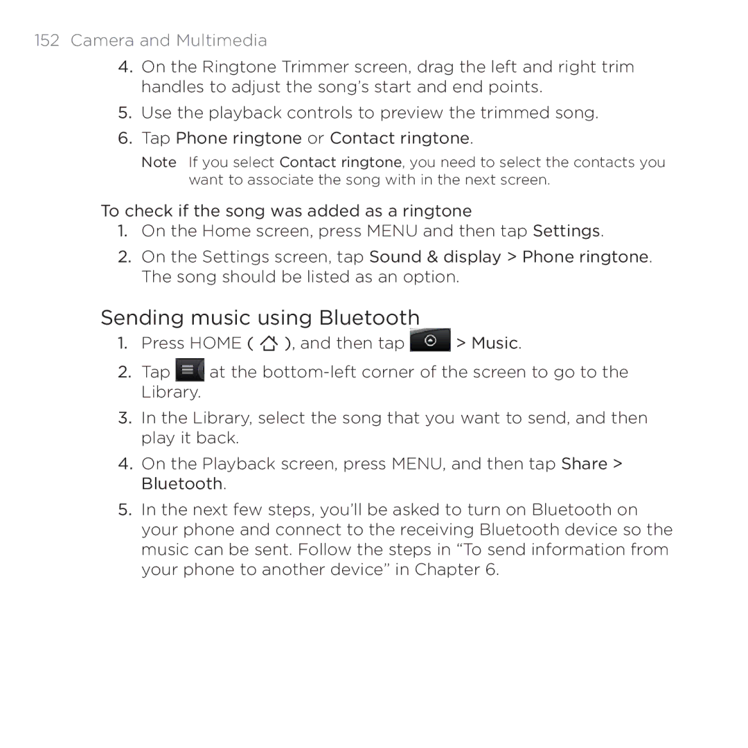 HTC 200 manual Sending music using Bluetooth 