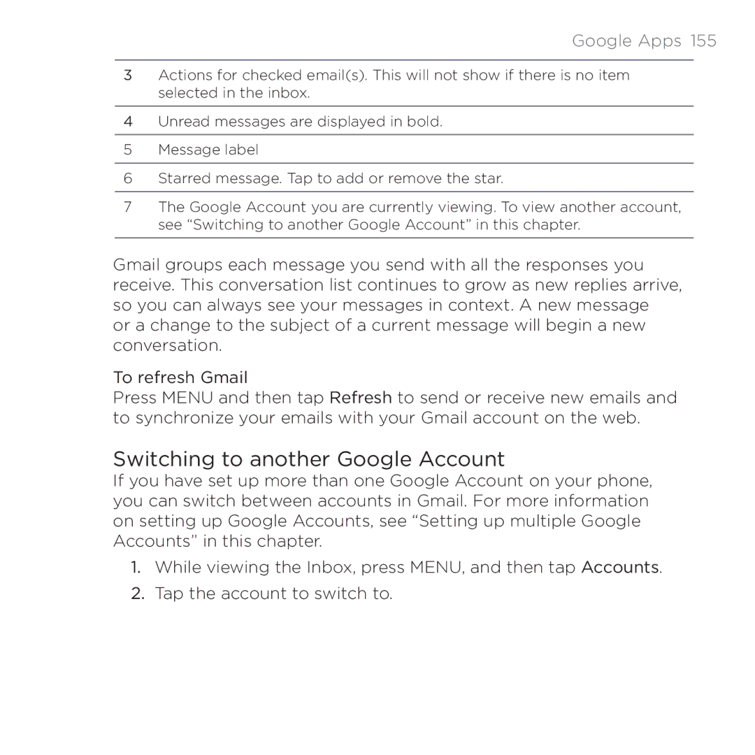 HTC 200 manual Switching to another Google Account, Google Apps  