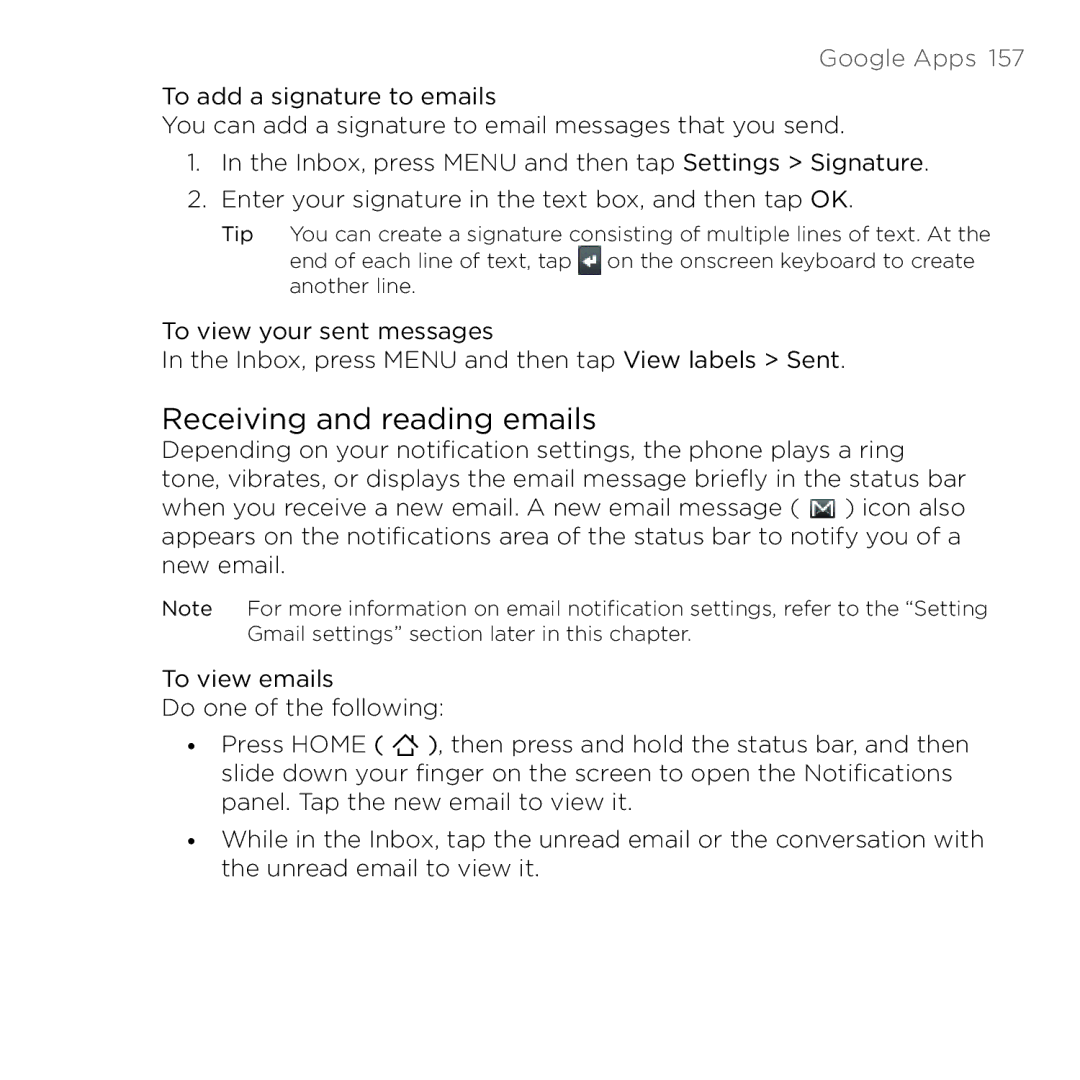 HTC 200 manual Receiving and reading emails 