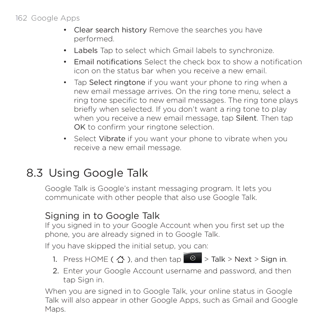 HTC 200 manual Using Google Talk, Signing in to Google Talk 