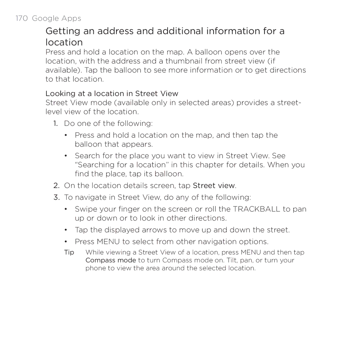 HTC 200 manual Getting an address and additional information for a location 