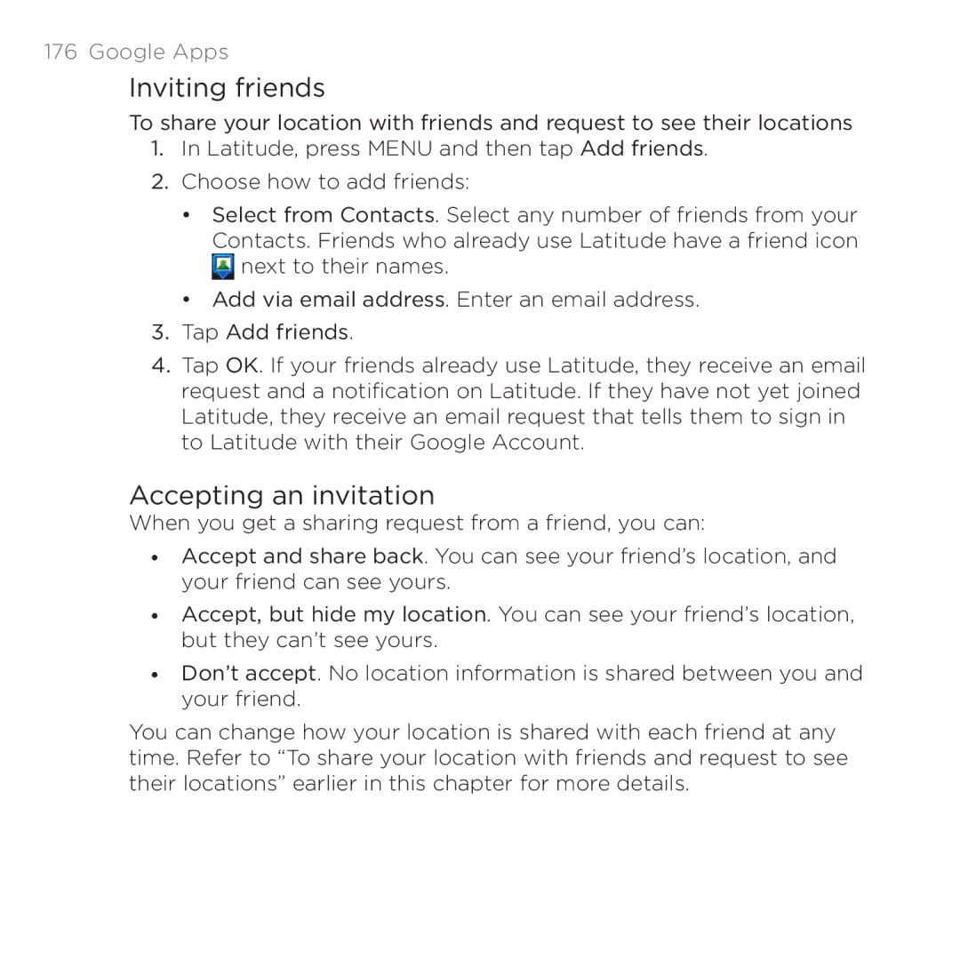 HTC 200 manual Inviting friends, Accepting an invitation 