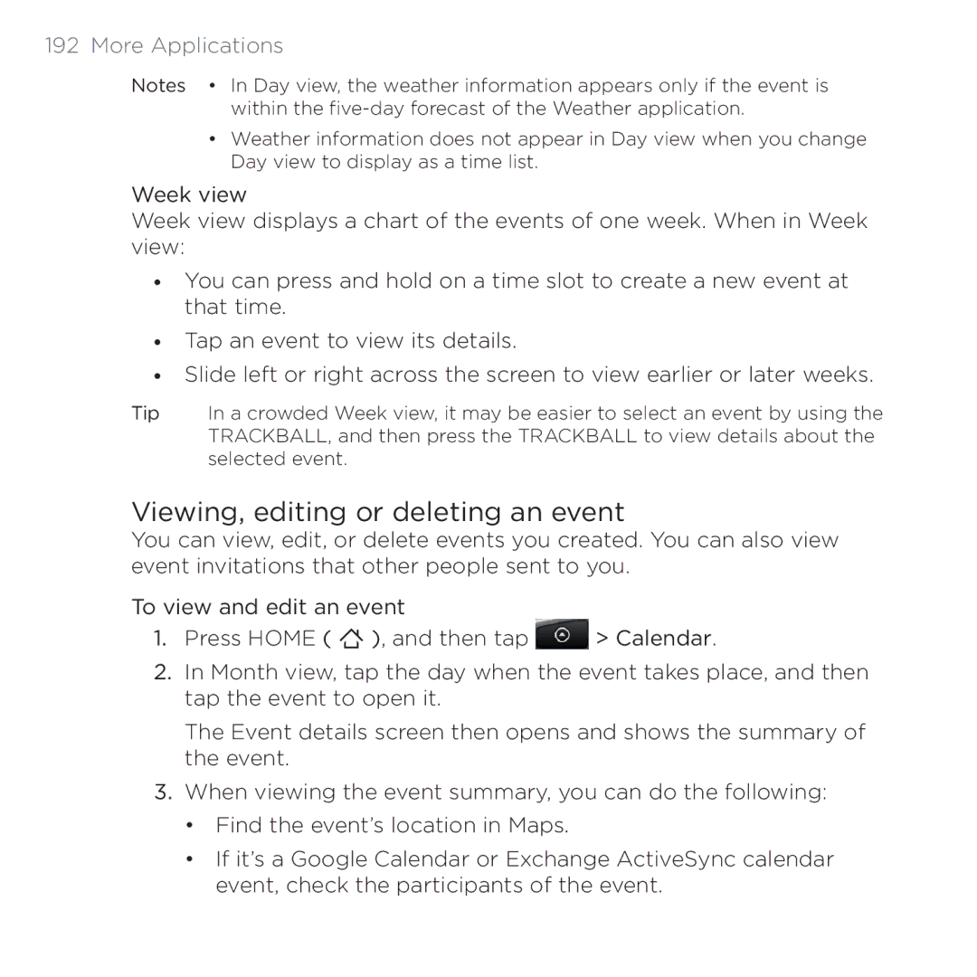 HTC 200 manual Viewing, editing or deleting an event 