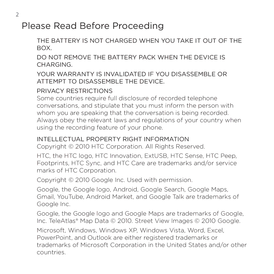 HTC 200 manual Please Read Before Proceeding 