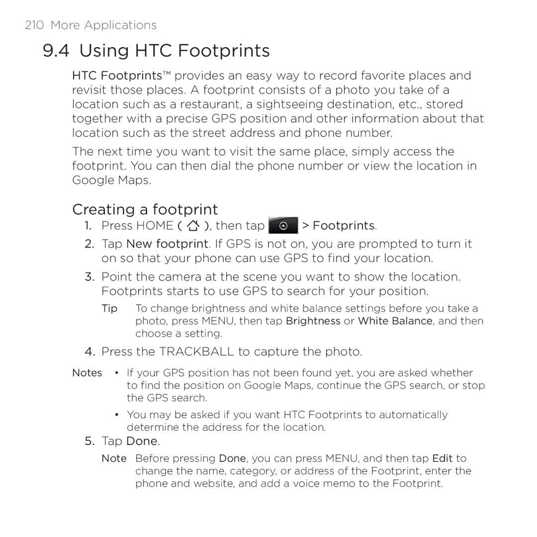 HTC 200 manual Using HTC Footprints, Creating a footprint 