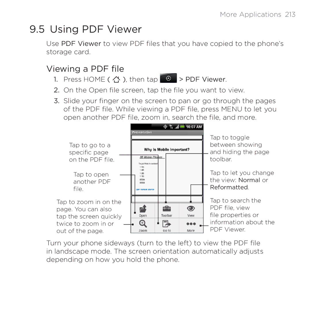 HTC 200 manual On the Open file screen, tap the file you want to view 