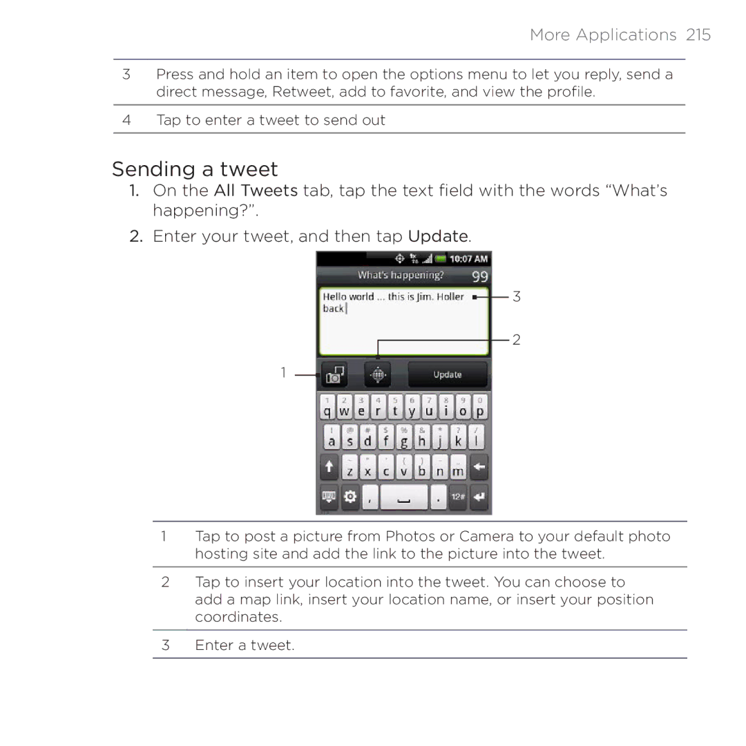 HTC 200 manual Sending a tweet 