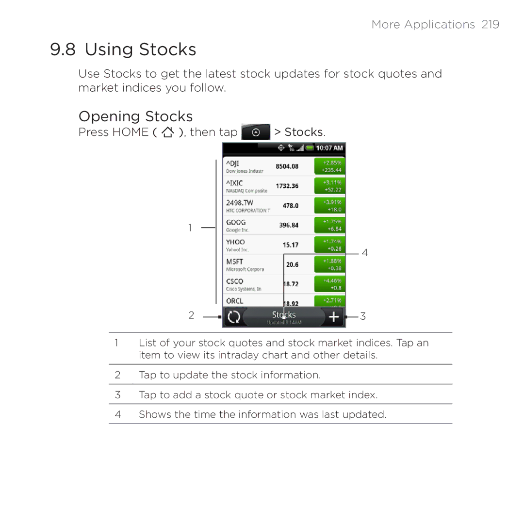 HTC 200 manual Using Stocks, Opening Stocks 