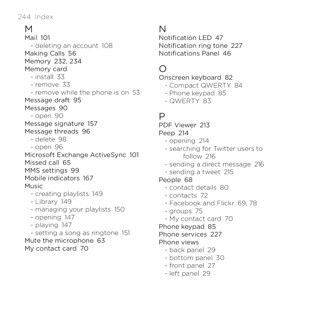 HTC 200 manual Index 