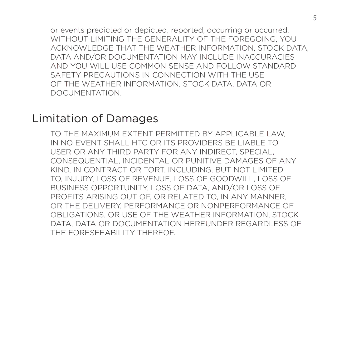 HTC 200 manual Limitation of Damages 