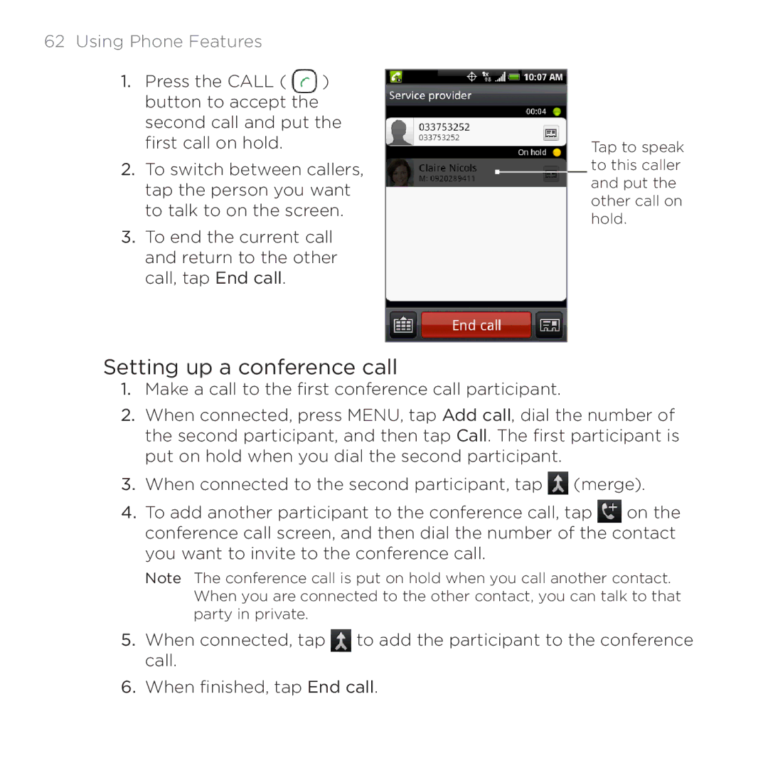 HTC 200 manual Setting up a conference call 