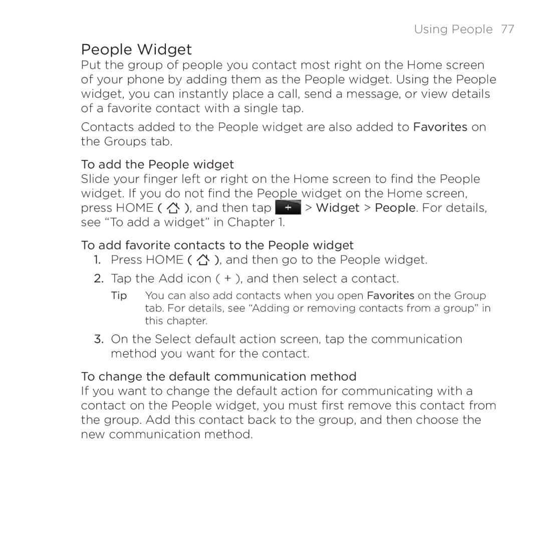 HTC 200 manual People Widget 