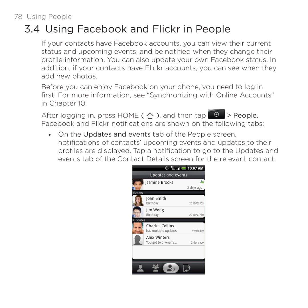 HTC 200 manual Using Facebook and Flickr in People 