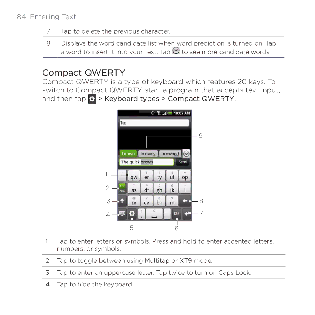 HTC 200 manual Compact Qwerty, Entering Text 