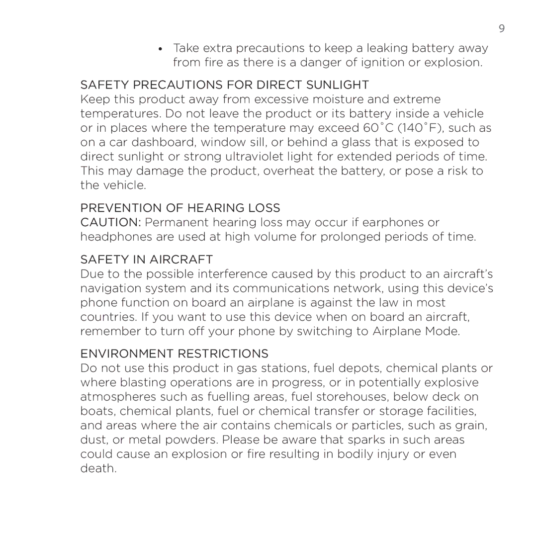 HTC 200 manual Safety Precautions for Direct Sunlight 