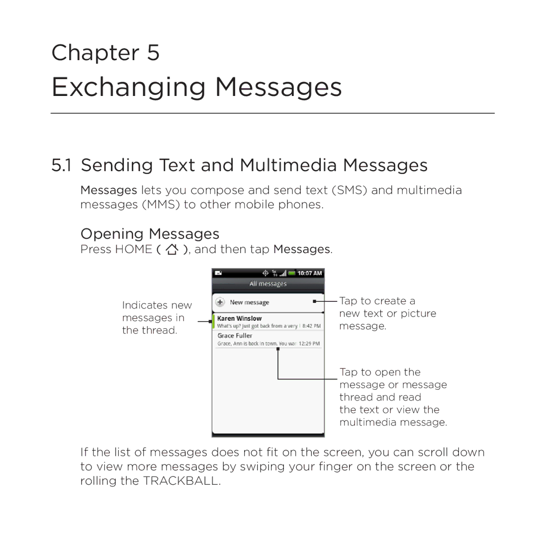 HTC 200 manual Sending Text and Multimedia Messages, Opening Messages 