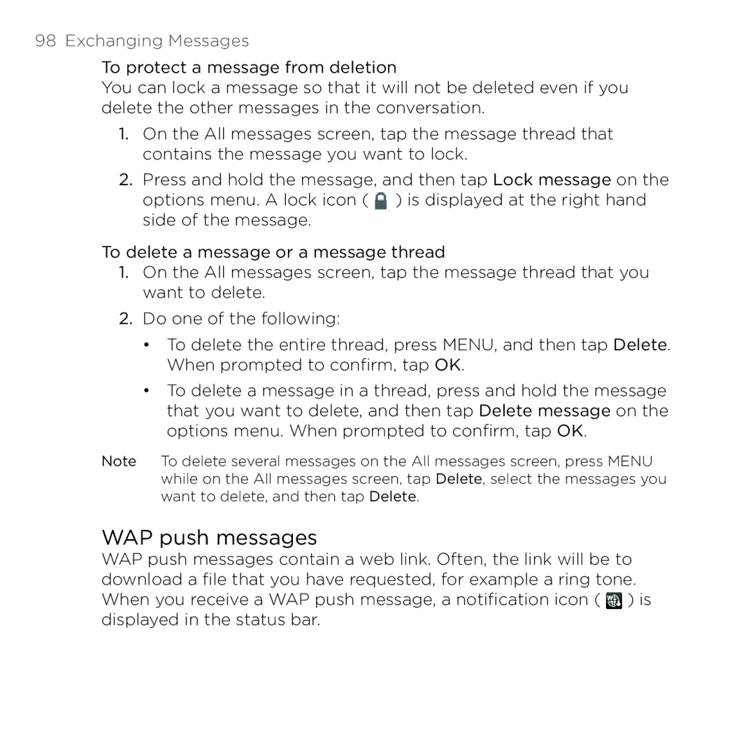 HTC 200 manual WAP push messages 