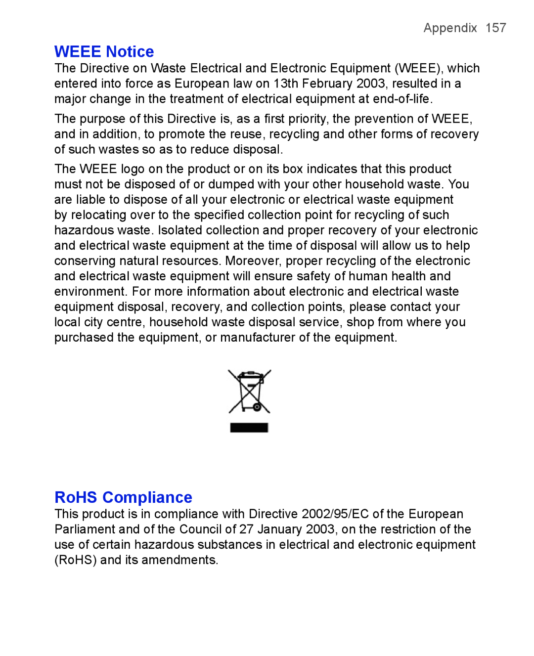 HTC 3125, 3100 user manual Weee Notice, RoHS Compliance 