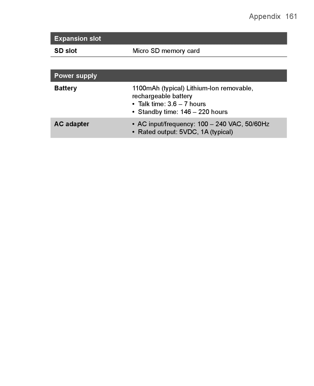 HTC 3125, 3100 user manual Expansion slot, SD slot, Power supply, Battery, AC adapter 