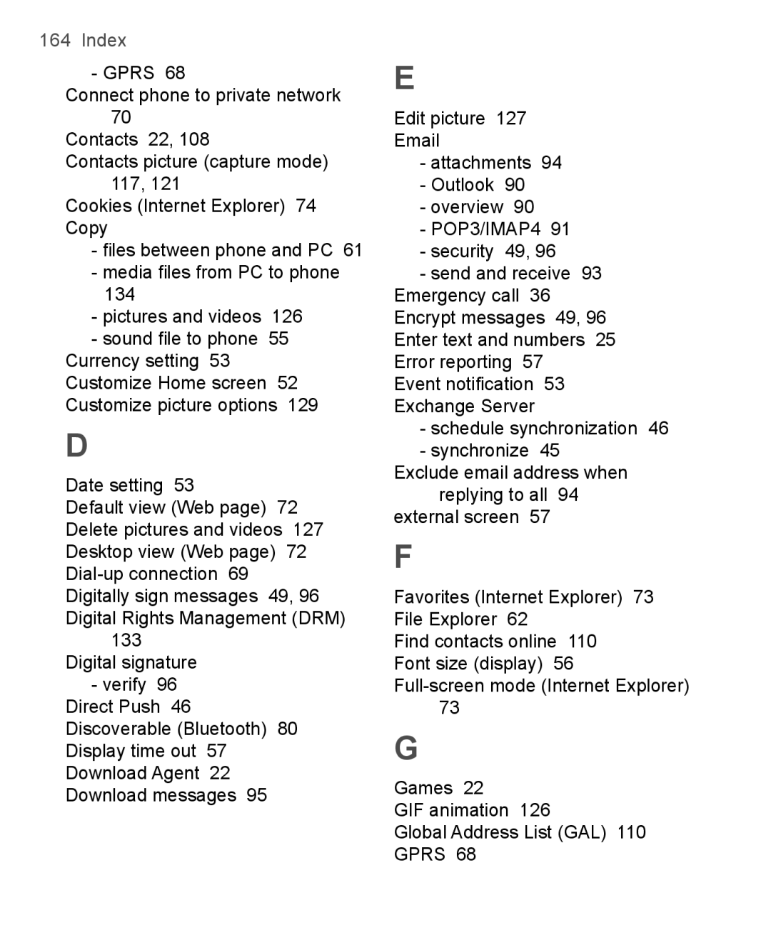 HTC 3100, 3125 user manual Index 