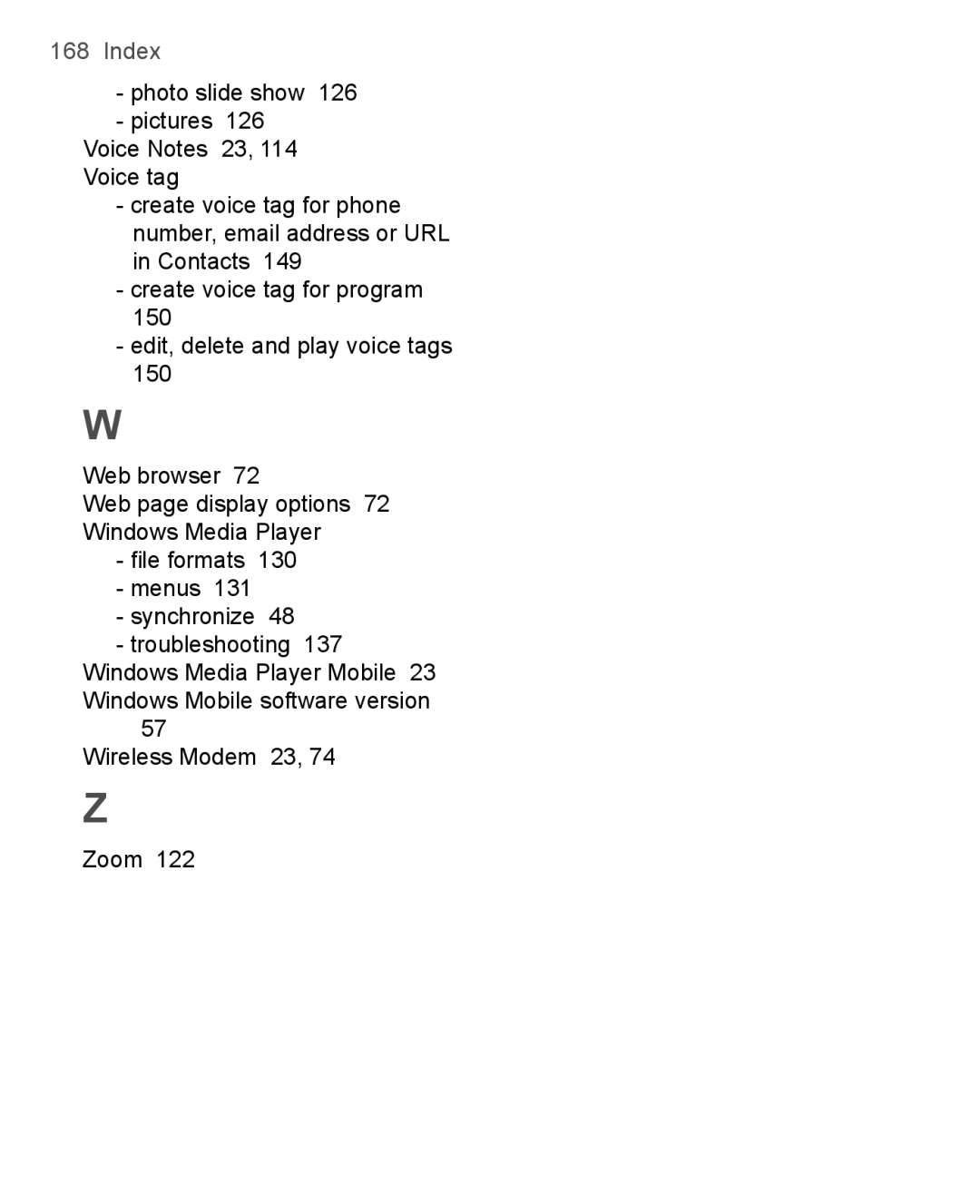 HTC 3100, 3125 user manual Wireless Modem 23 Zoom 