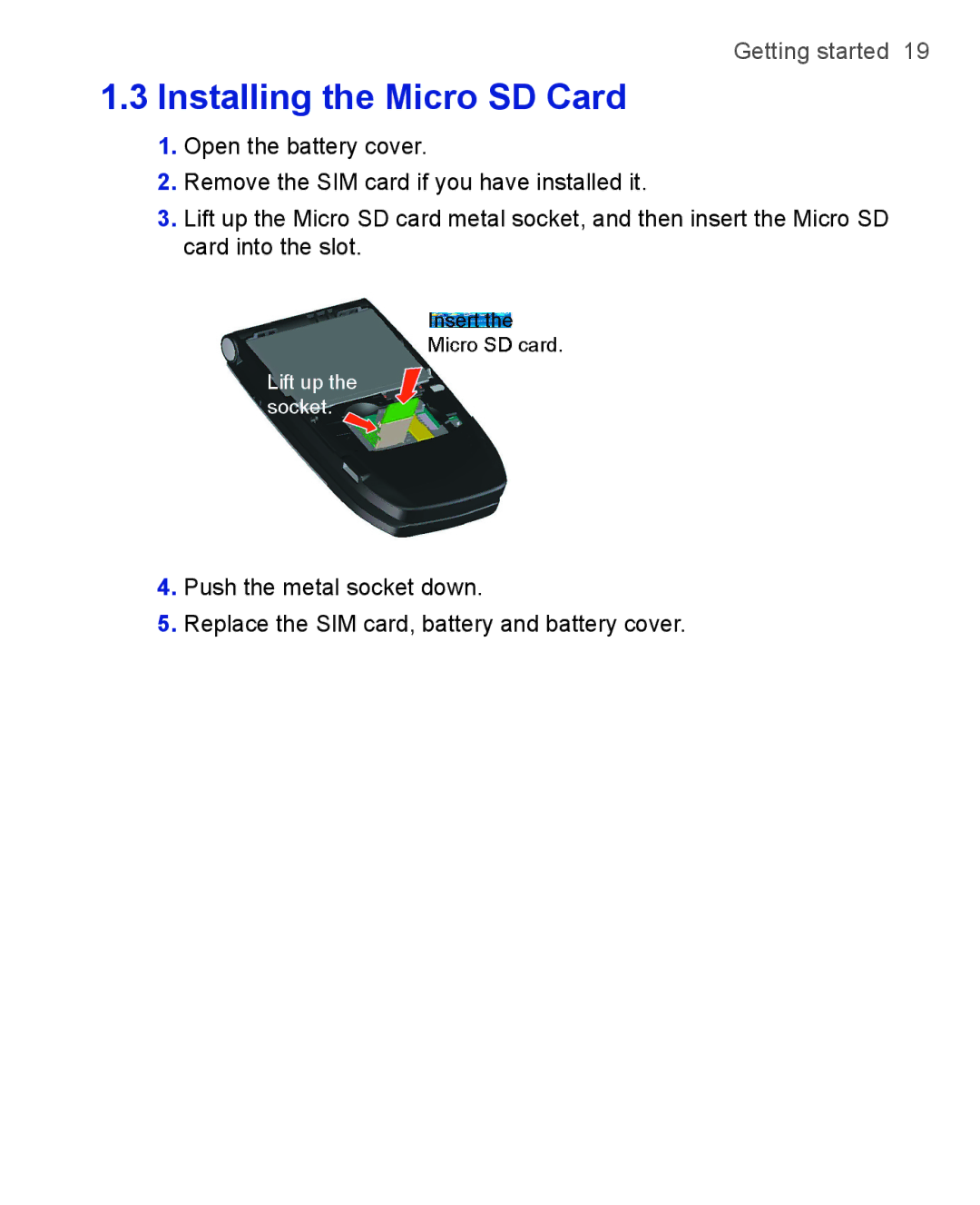 HTC 3125, 3100 user manual Lift up the socket 