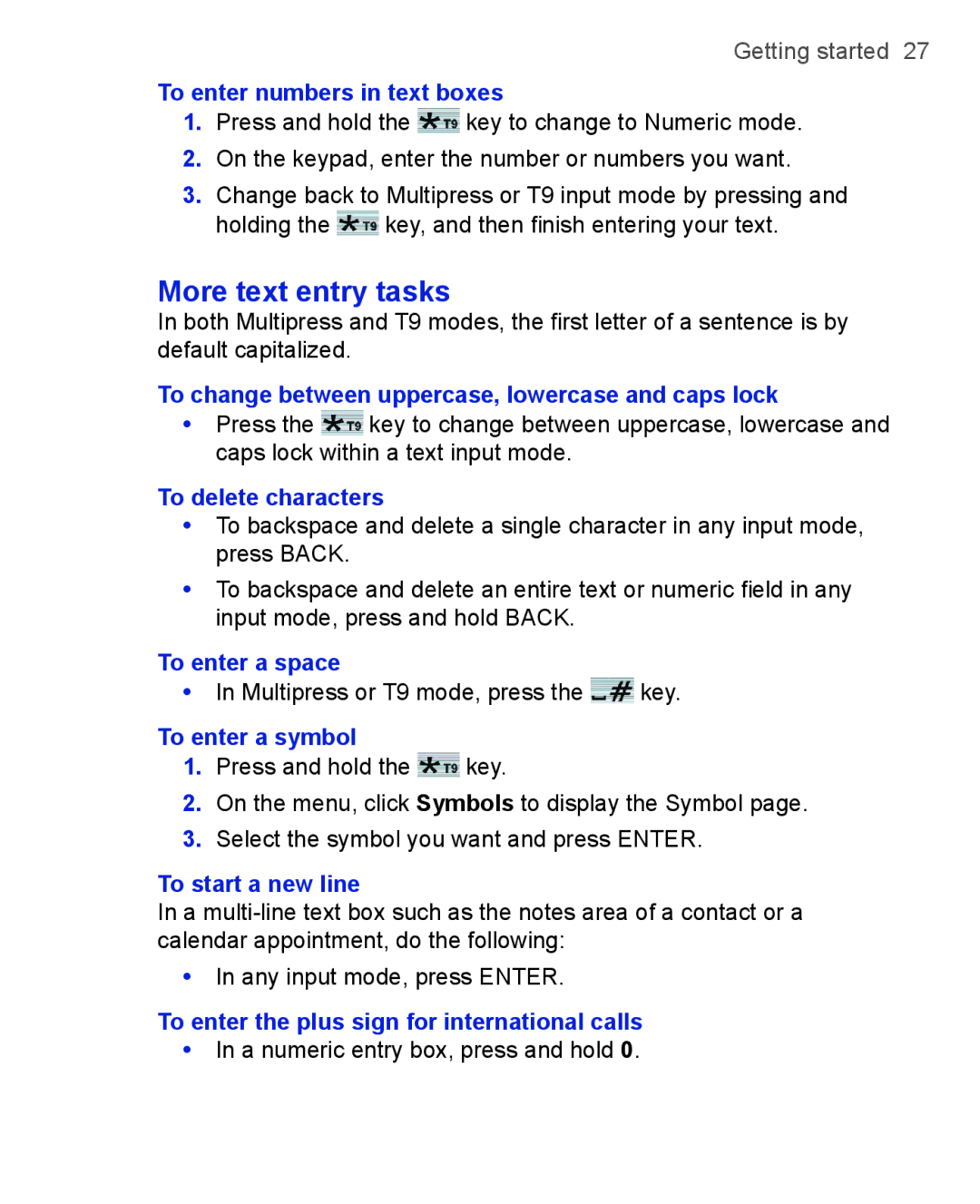 HTC 3125, 3100 user manual More text entry tasks 