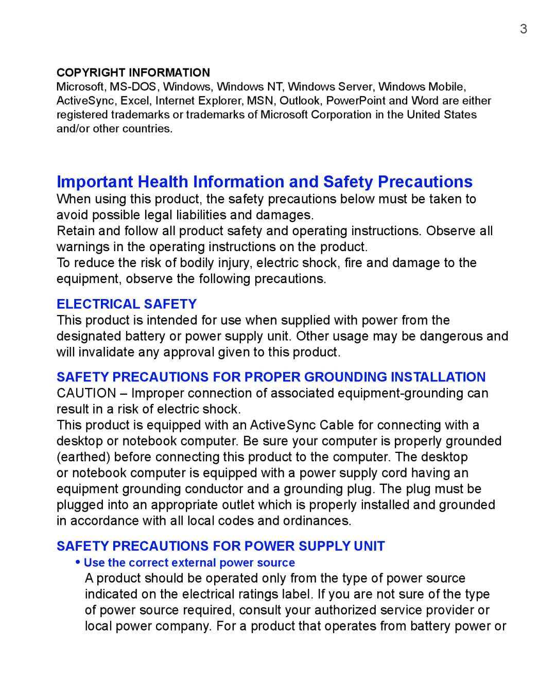 HTC 3125, 3100 user manual Important Health Information and Safety Precautions, Copyright Information 