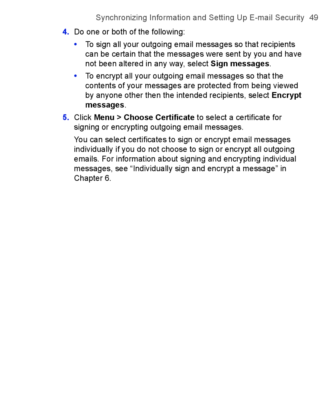 HTC 3125, 3100 user manual Synchronizing Information and Setting Up E-mail Security 